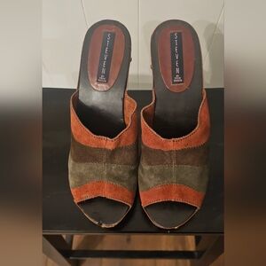 Steven Multicolor Suede Open-Toe Mules 10